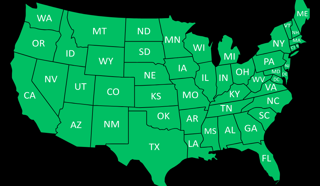 Mapa de Estados Unidos mostrando cobertura de RaitesHub